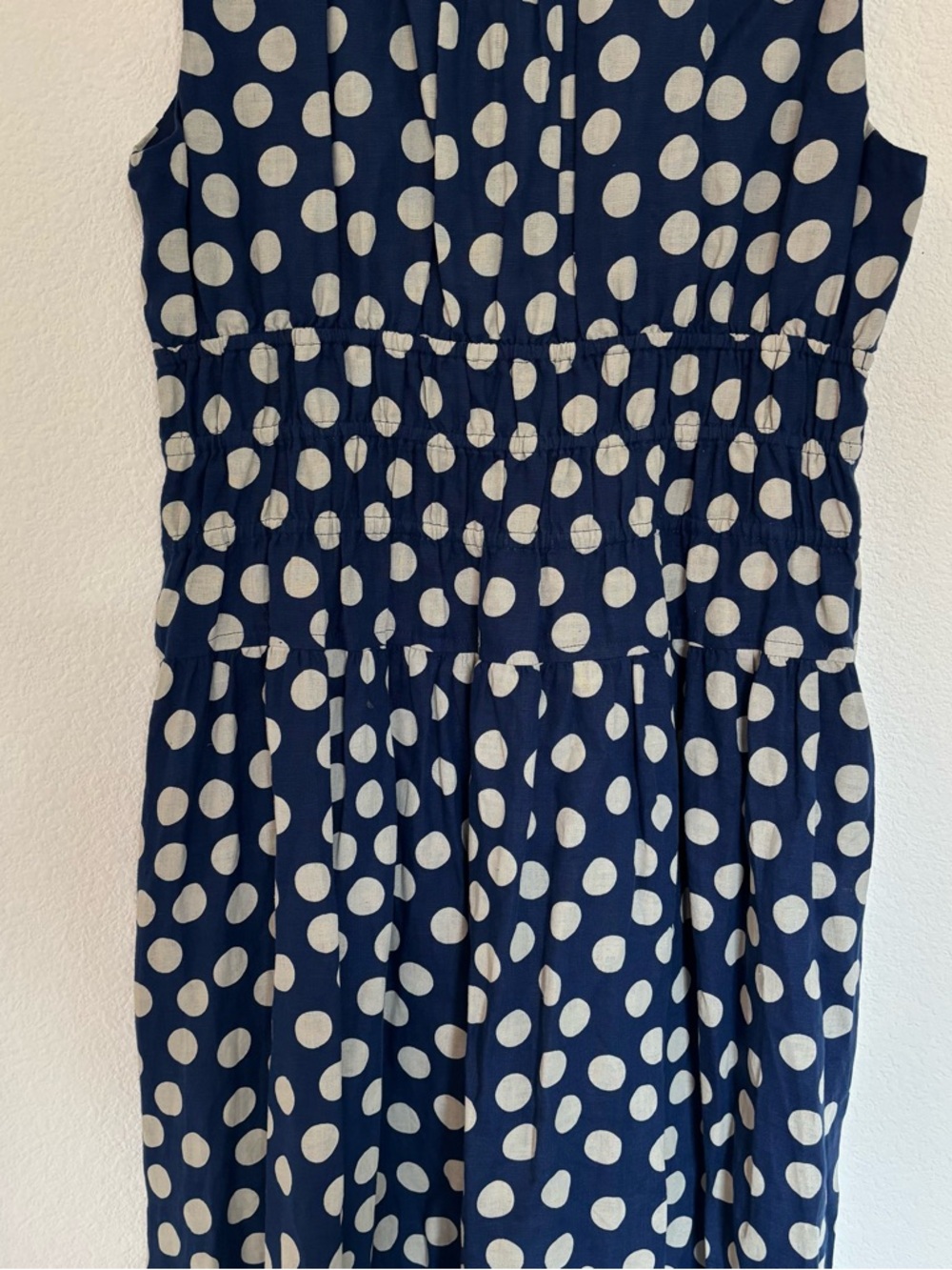 J. Crew Navy and White Polka Dot Sleeveless Midi Dress - Picture 7 of 9